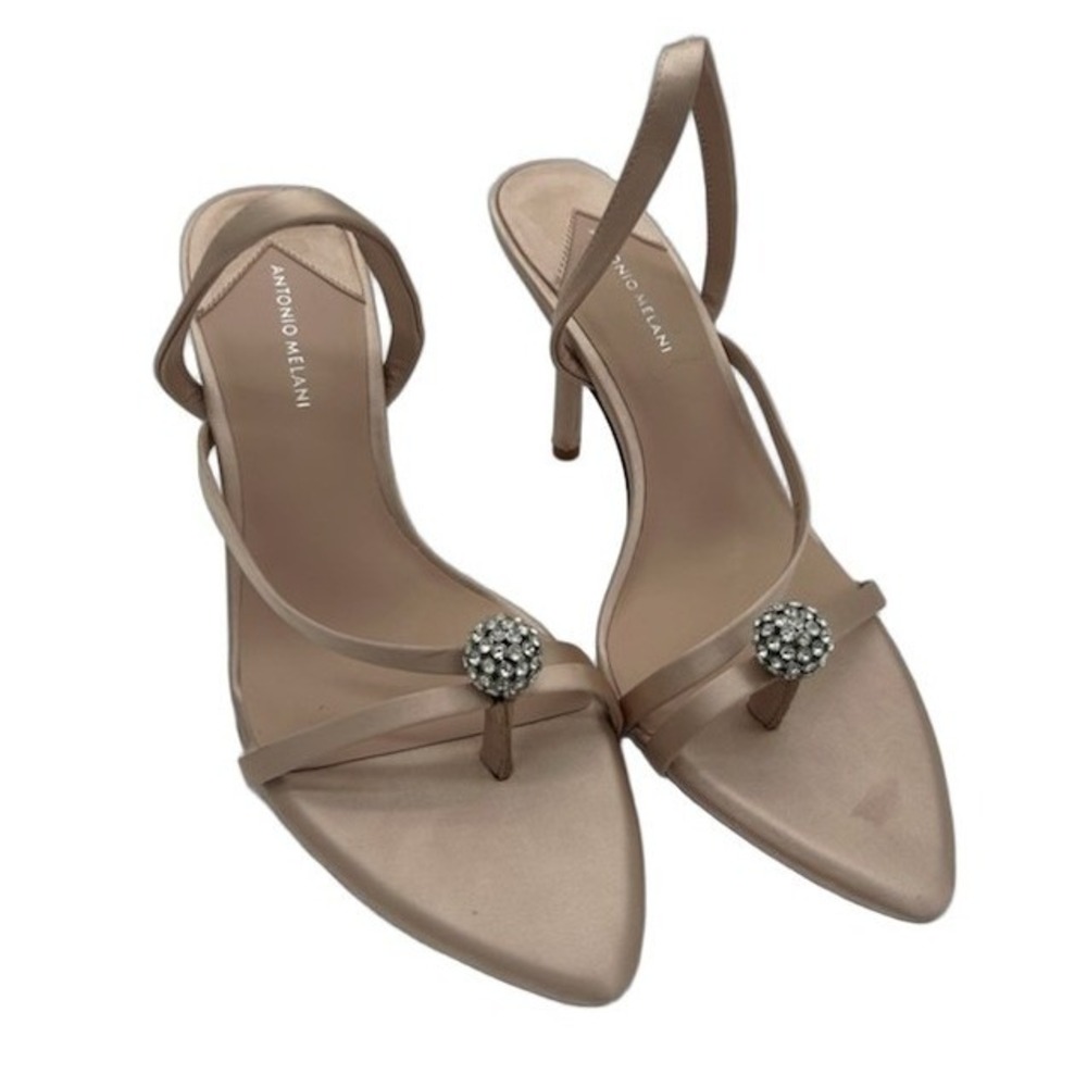 Antonio Melani Heels Sandals Women's Size 6.5 M Beige Satin Crystals Slingback